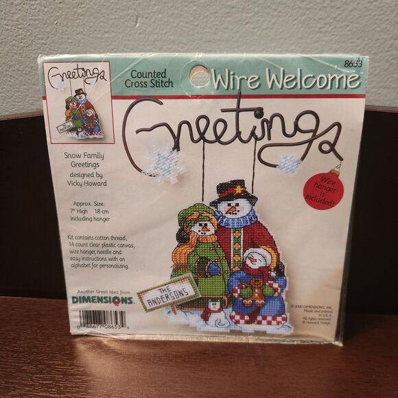 Dimensions 2000 Snow Family Greetings Counted Cross Stitch Kit 8653 Wire Welcome - Picture 1 of 3